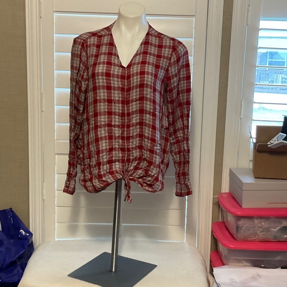 Max Studio Red Plaid Blouse